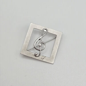 Vintage Beau Sterling Silver Brooch Treble Clef Music Note Classic Midcentury 1"
